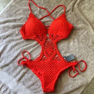 Abercrombie & Fitch Crochet Red Bathingsuit